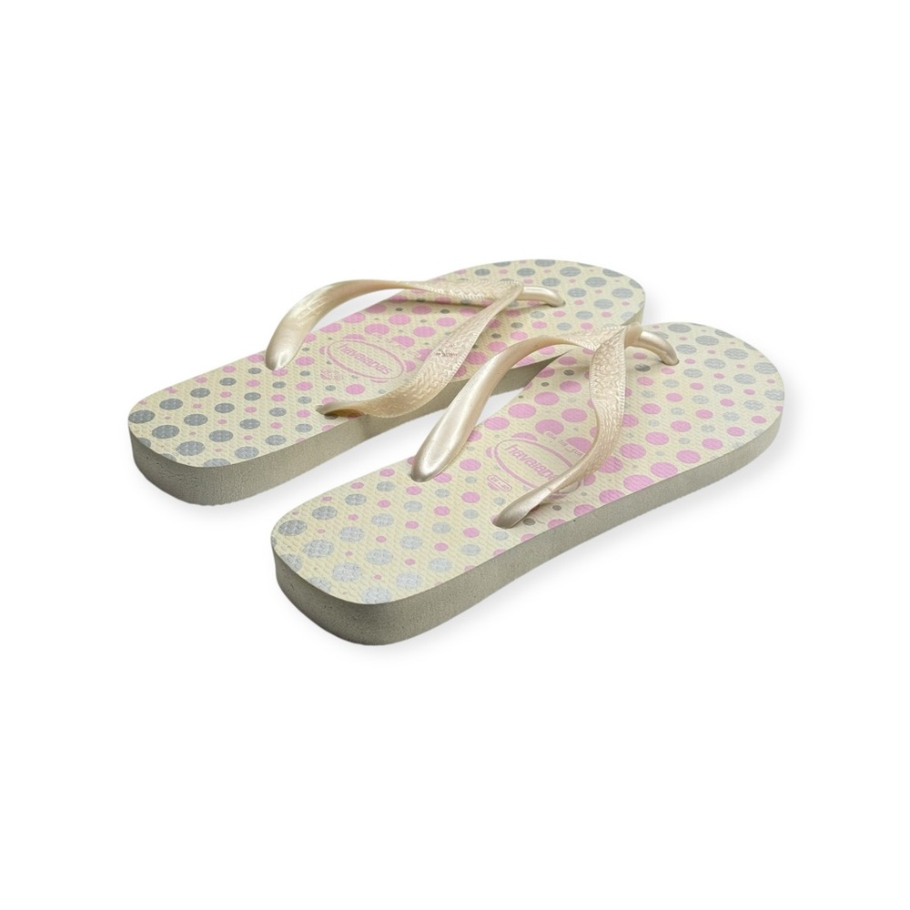 new Top Havaianas 𖦹 Polka Dot Flip Flops 𖦹 White Pink Silver 𖦹 41 / 42  9 / 10 - Picture 4 of 16
